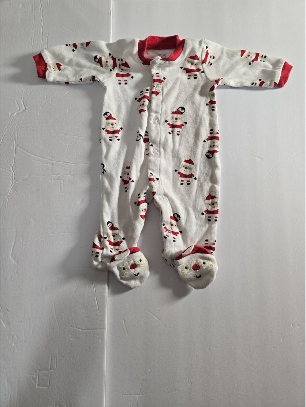 NB Carters Just One You White Santa Claus Christmas Long Sleeve Sleeper Newborn